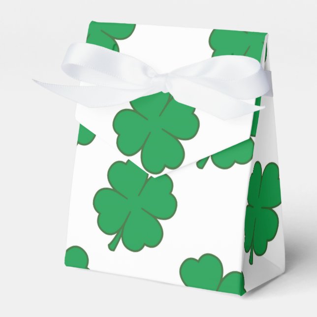 Kelly Green and White Shamrock, 4-Leaf Clover Favour Box (Front Side)