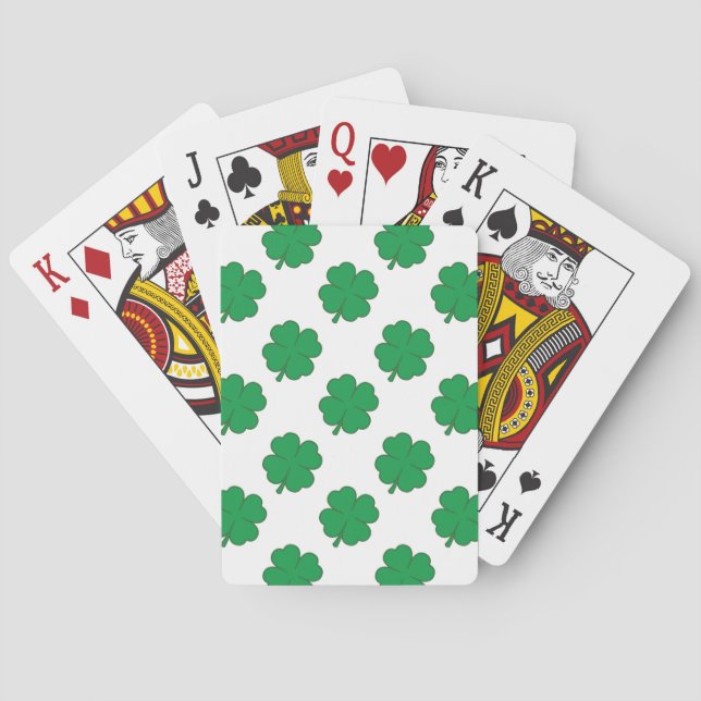Kelly Green and White Shamrock, 4-Leaf Clover Playing Cards (Back)