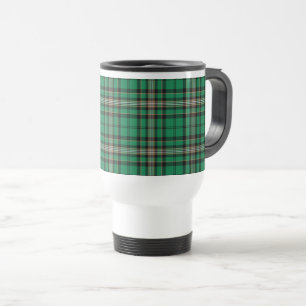 Kelly Green, Black and Gold Sporty Plaid Travel Mug