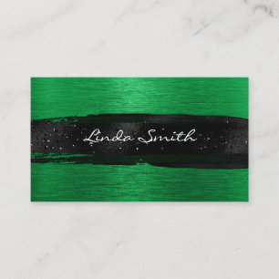 Kelly Green Brushed Metal Black Brush Strokes Business Card