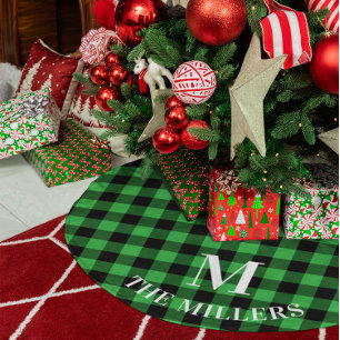 Kelly Green Buffalo Plaid Family Monogram Brushed Polyester Tree Skirt