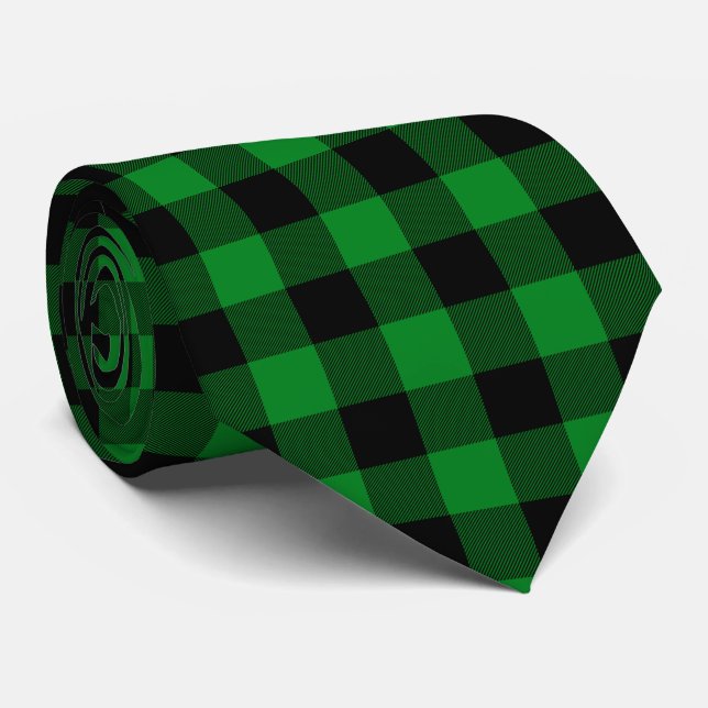 Kelly Green Buffalo Plaid Tie (Rolled)