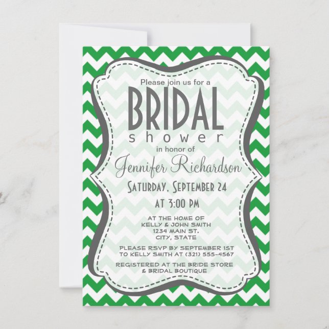Kelly Green Chevron Stripes Invitation (Front)