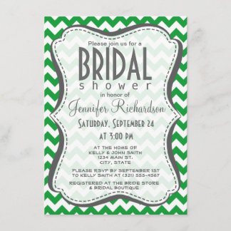 Kelly Green Chevron Stripes Invitation