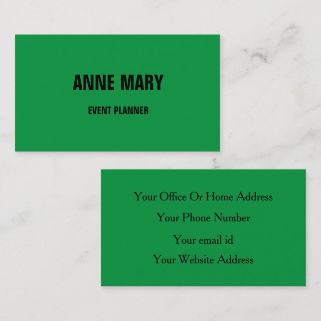 Kelly Green Classy Colourful Wedding Custom Colour Business Card (Front/Back)