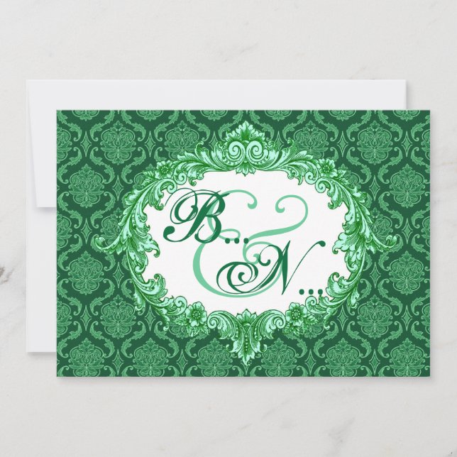 Kelly Green Damask Monogram Wedding Template (Front)