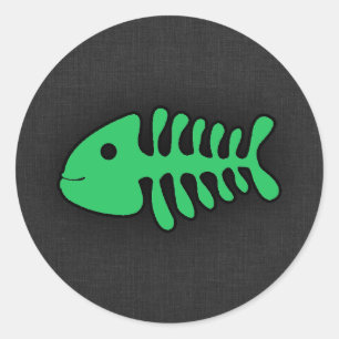 Kelly Green Fish Bones Classic Round Sticker