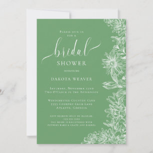 Kelly Green Floral Bridal Shower  Invitation