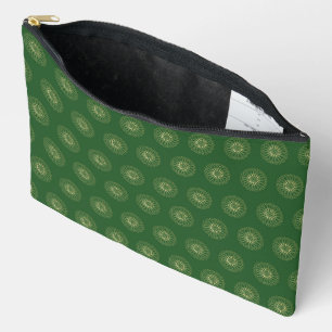 Kelly Green   Golden Zinnia Flower Medallions Accessory Pouch