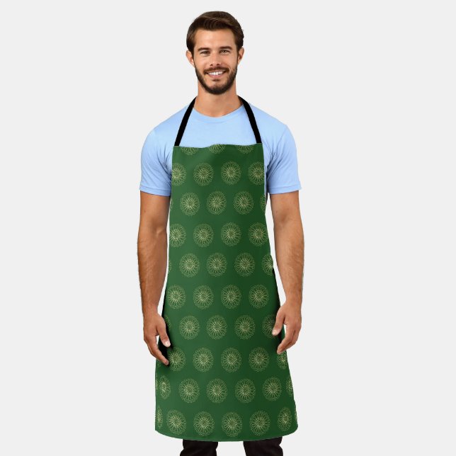 Kelly Green | Golden Zinnia Flower Medallions Apron (Worn)