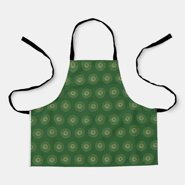 Kelly Green | Golden Zinnia Flower Medallions Apron (Front)