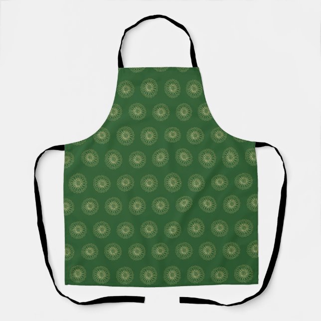 Kelly Green | Golden Zinnia Flower Medallions Apron (Front)