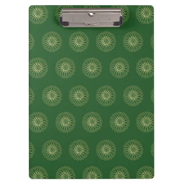 Kelly Green | Golden Zinnia Flower Medallions Clipboard (Front)