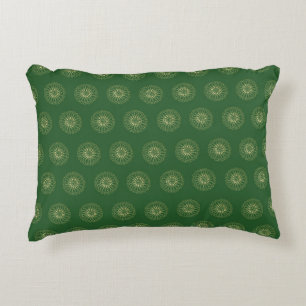 Kelly Green Golden Zinnia Flower Medallions Decorative Cushion
