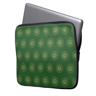 Kelly Green Golden Zinnia Flower Medallions Laptop Sleeve