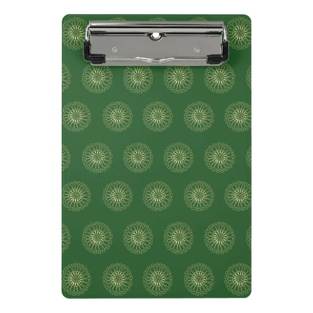 Kelly Green | Golden Zinnia Flower Medallions Mini Clipboard (Front)