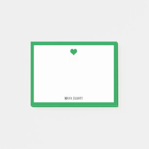 Kelly Green Heart and Border on White with Name Post-it Notes