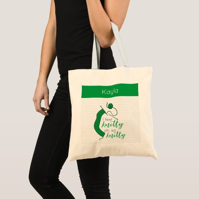 Kelly Green I Feel Knitty, Oh So Knitty Tote Bag (Front (Product))