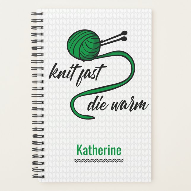 Kelly Green Knit Fast, Die Warm Planner (Front)