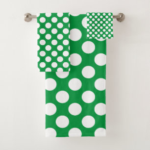 Kelly Green: Large white Polka Dot Pattern Bath Towel Set