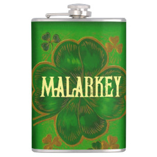Kelly Green Lucky Clover malarkey Irish Amer BS  Hip Flask