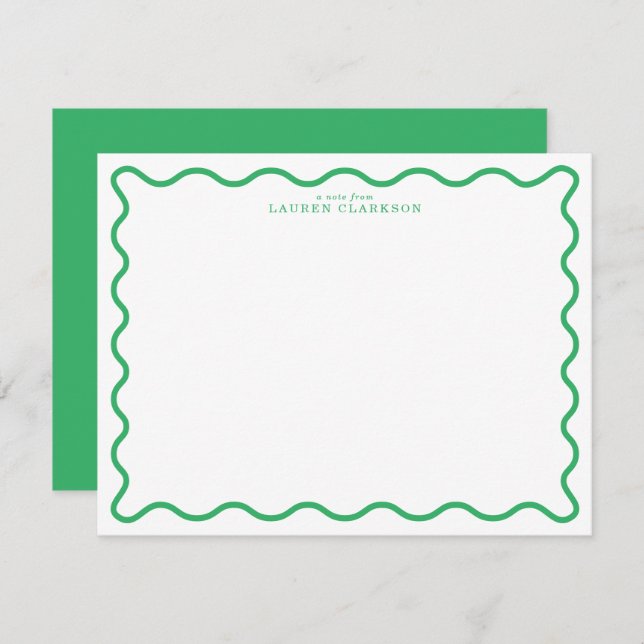 Kelly Green Modern Wavy Border Note Card (Front/Back)