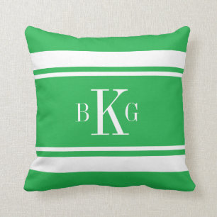 Kelly Green Nautical Stripes Custom Monogram Cushion