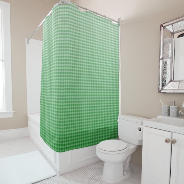 Kelly Green Ombre Gingham Shower Curtain (In Situ)
