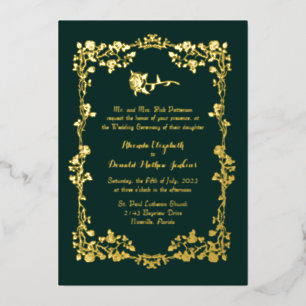 Kelly Green Ornate Rose Border Foil Invitation