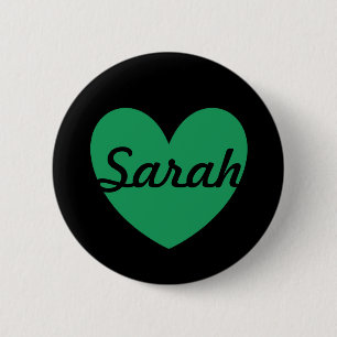 Kelly green polka hearts on black 6 cm round badge