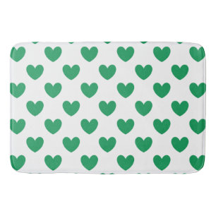 Kelly green polka hearts on white bath mat