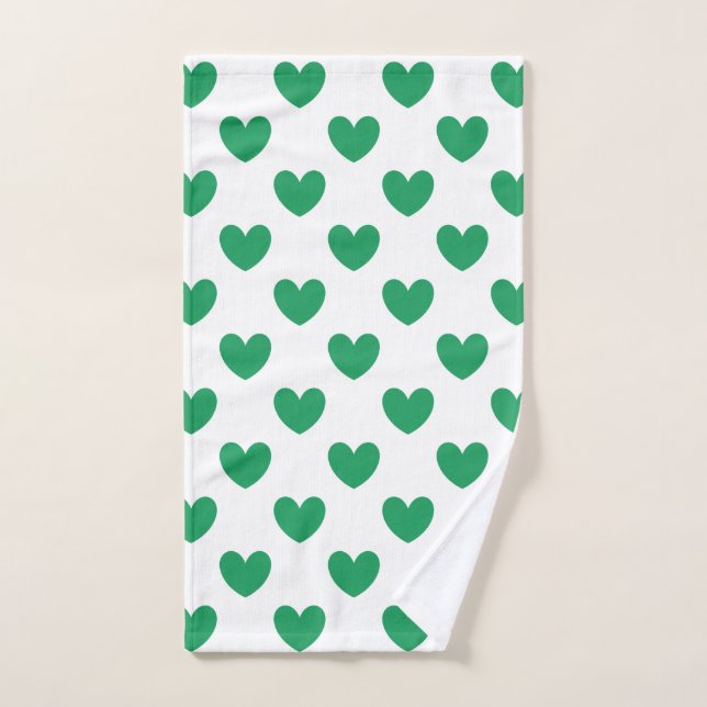 Kelly green polka hearts on white hand towel (Hand Towel)