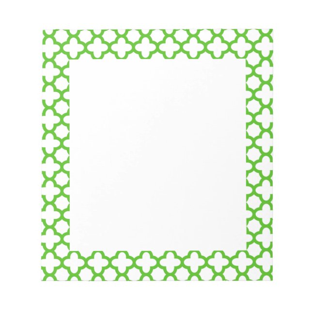 Kelly Green Quatrefoil Pattern Notepad (Front)