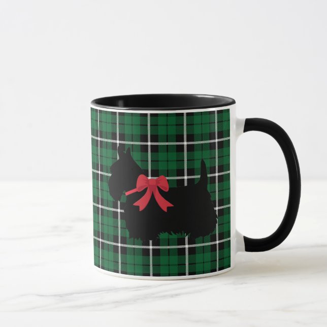 Kelly green Scottish Terrier white/black plaid Mug (Right)