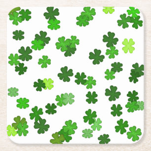 Kelly green “Shamrocks Falling” Square Paper Coaster