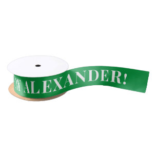 Kelly Green Simple Text Happy Birthday Satin Ribbon