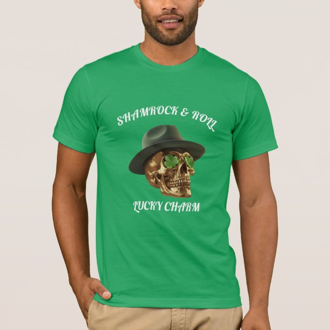 Kelly Green Skull Shamrock St Patrick T-Shirt  (Front)