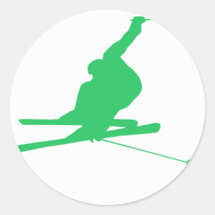 Kelly Green Snow Ski Classic Round Sticker