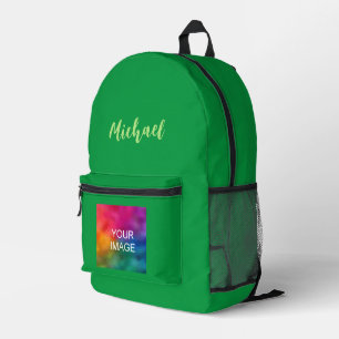 Kelly Green Solid Colour Name Custom Calligraphy Printed Backpack