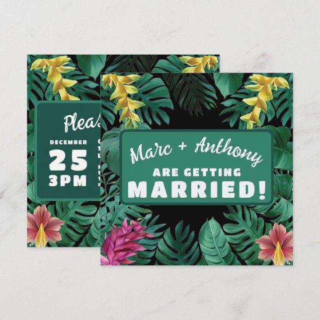 Kelly Green Tropical Jungle Destination Wedding Save The Date (Front/Back)