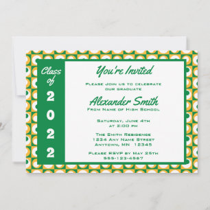 Kelly Green White Gold Square Dot Graduation Party Invitation