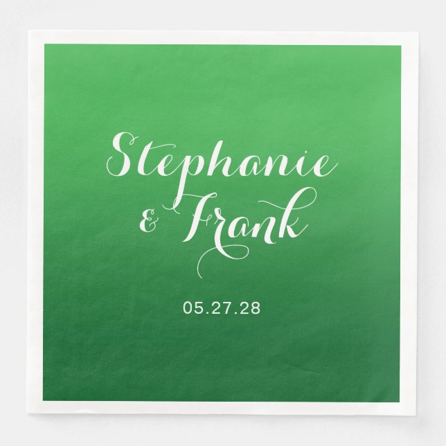 Kelly to Forest Green Gradient Wedding Napkin (Front)