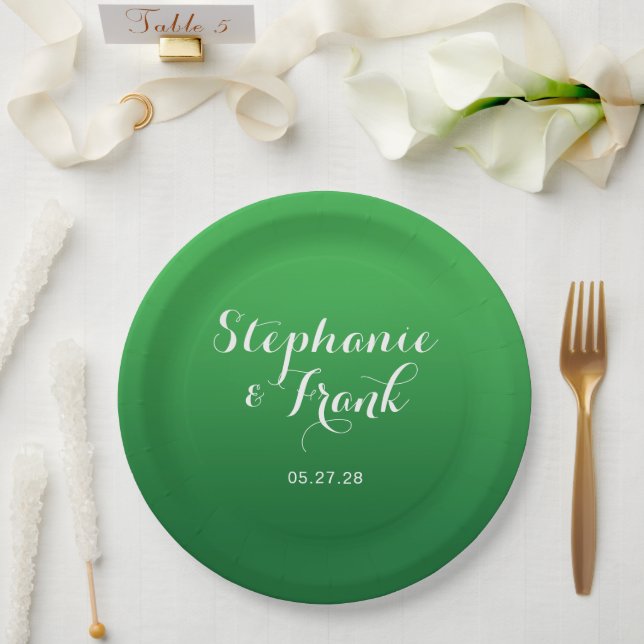 Kelly to Forest Green Gradient Wedding Paper Plate (Wedding)