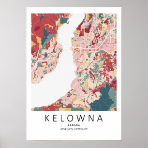 Kelowna British Columbia Map Poster Modern City