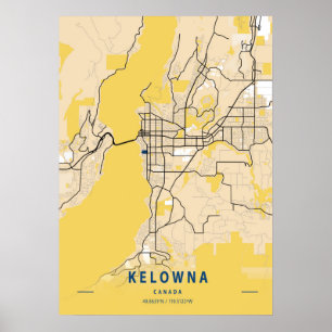  Kelowna - Canada Yellow City Map Poster