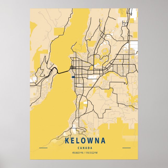  Kelowna - Canada Yellow City Map Poster (Front)