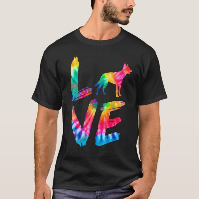 Kelpie Tie Dye Love Dog Mum Dad T-Shirt (Front)