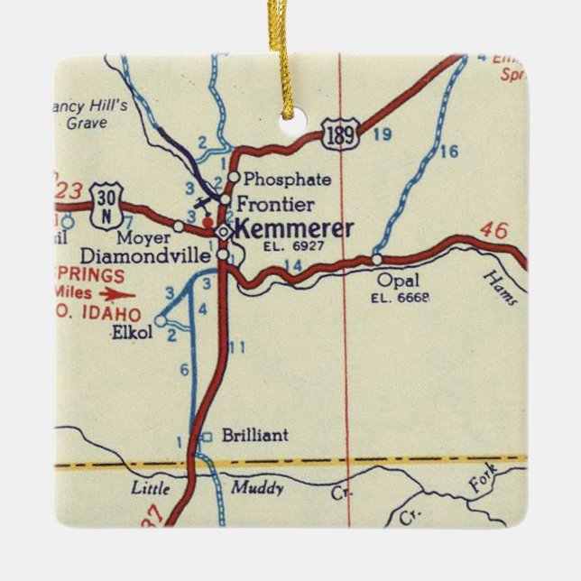 Kemmerer WY Vintage Map Ceramic Ornament (Front)