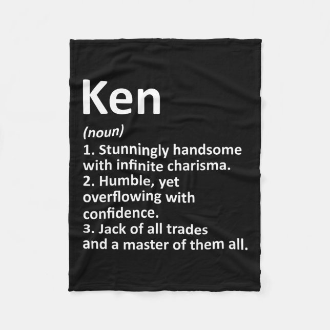 Ken Definition Personalised Name Fun Birthday Gift Fleece Blanket (Front)