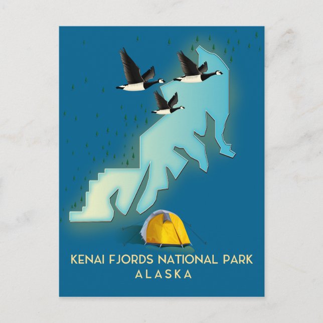 Kenai Fjords National Park Alaska travel map Postcard (Front)